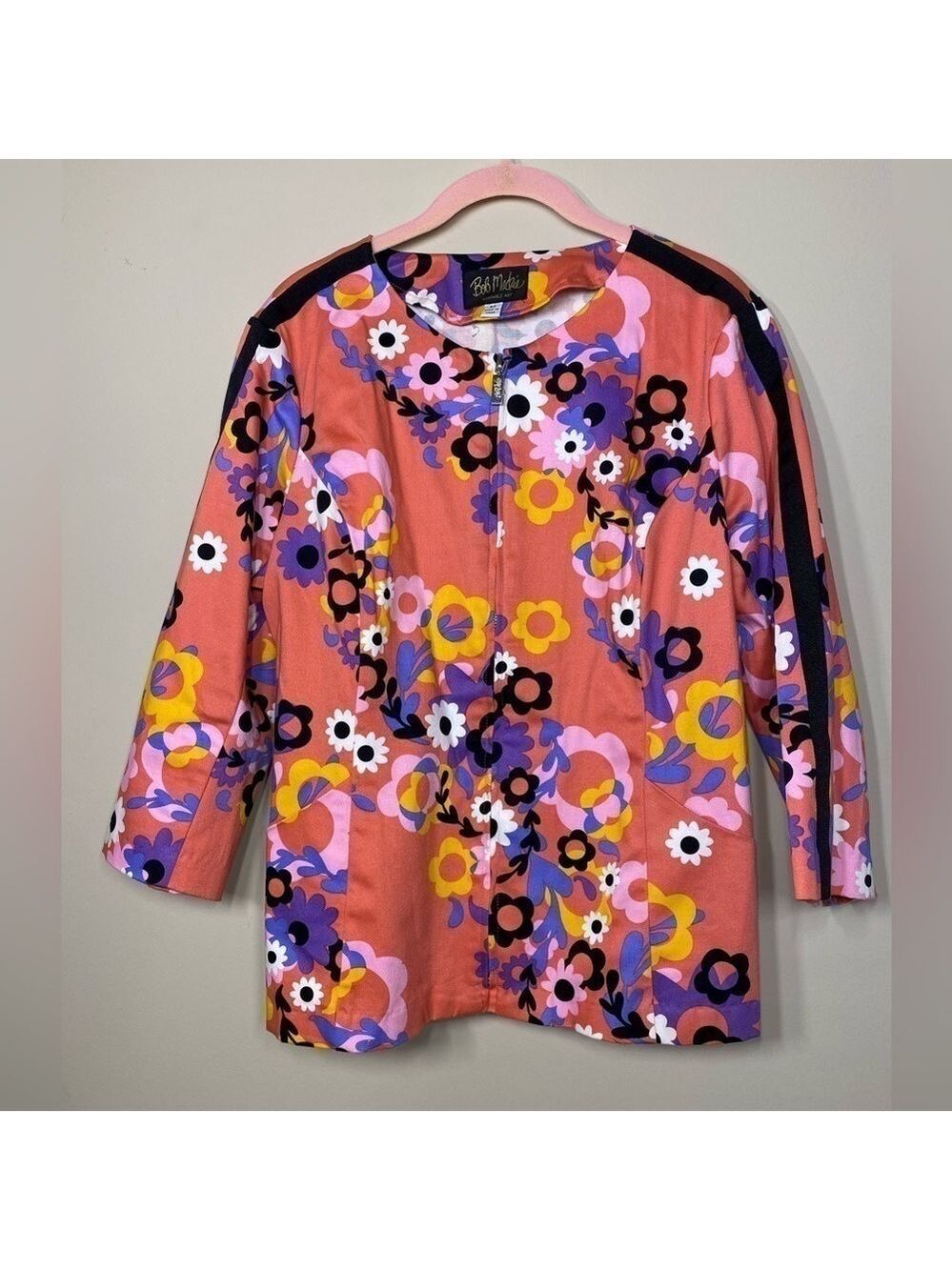 Bob Mackie Retro Pattern Zip Cotton Jacket M